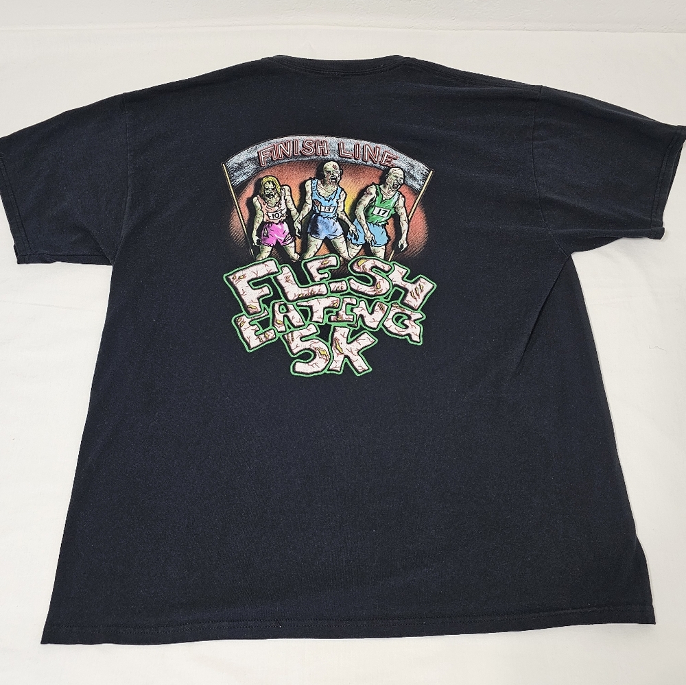 Black Graphic T-Shirt with Colorful Zombie Design Men's Large